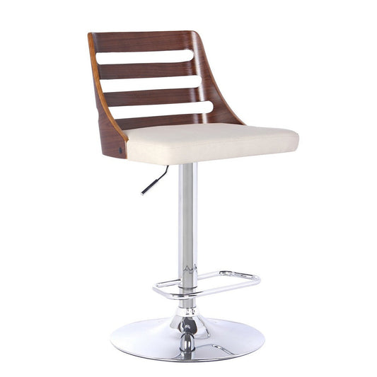 Barstool | Swivel | Wood Cut-Out Back | Pedestal Base | Cream & Chrome