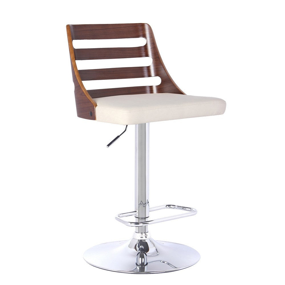 Barstool | Swivel | Wood Cut-Out Back | Pedestal Base | Cream & Chrome