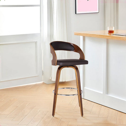 Barstool | 26" | Swivel | Faux Leather | Open Back | Brown