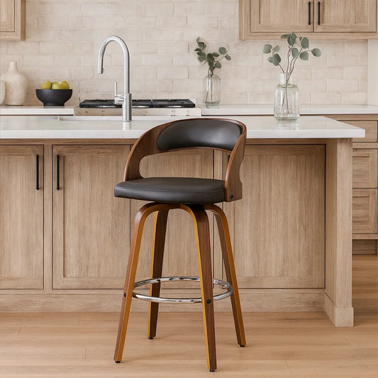 Barstool | 26" | Faux Leather | Swivel | Open Back | Brown