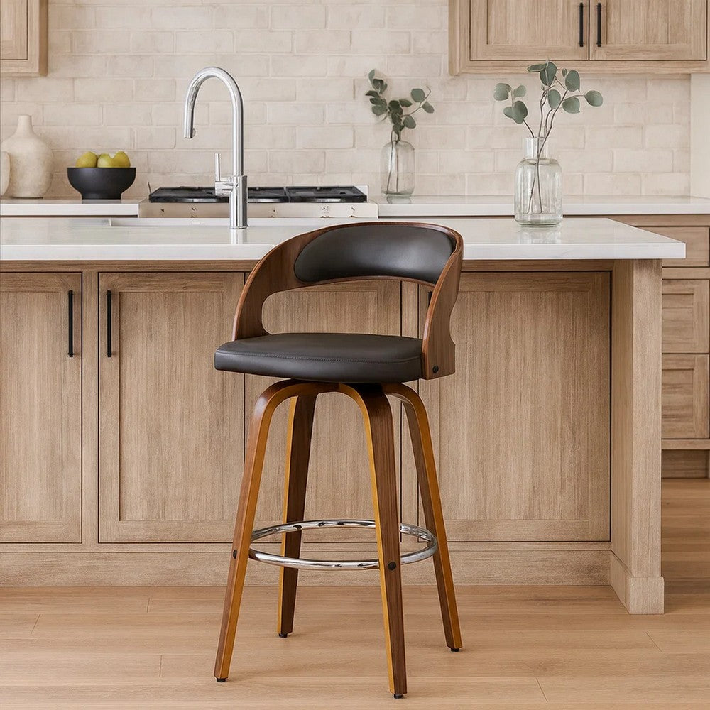 Barstool | 26" | Faux Leather | Swivel | Open Back | Brown