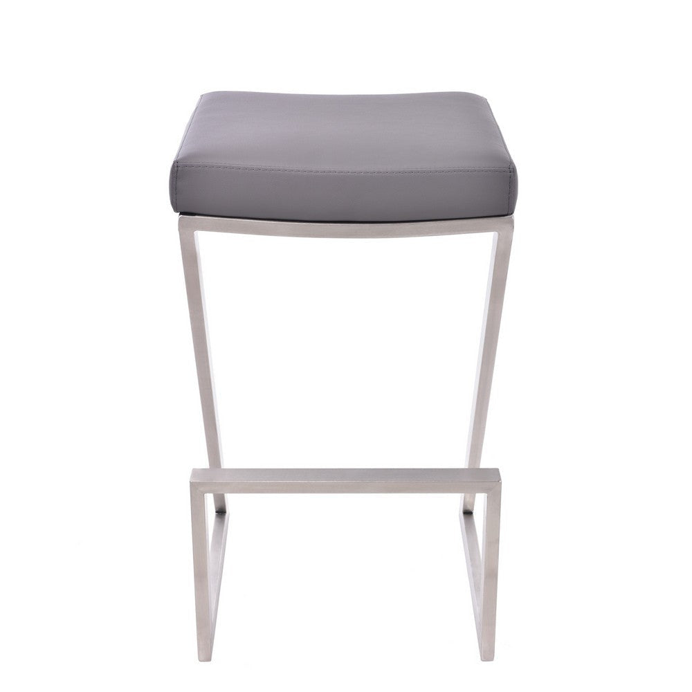 26’’ Z-Shape Backless Barstool with Padded Seat,Silver & Gray By Casagear Home BM155792