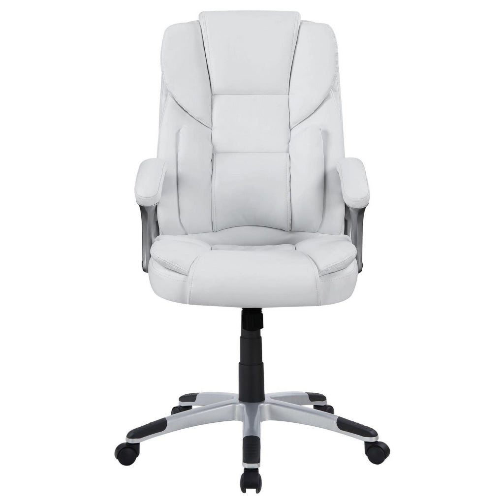 Contemporary Leatherette Executive High Back Chair White Silver - By Casagear Home