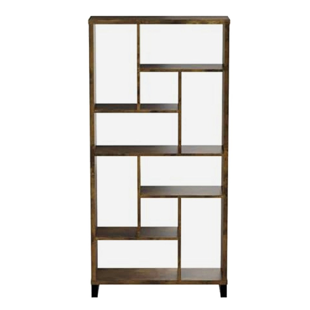Metal and Wood Modern Style Bookcase with Multiple Shelves, Brown
