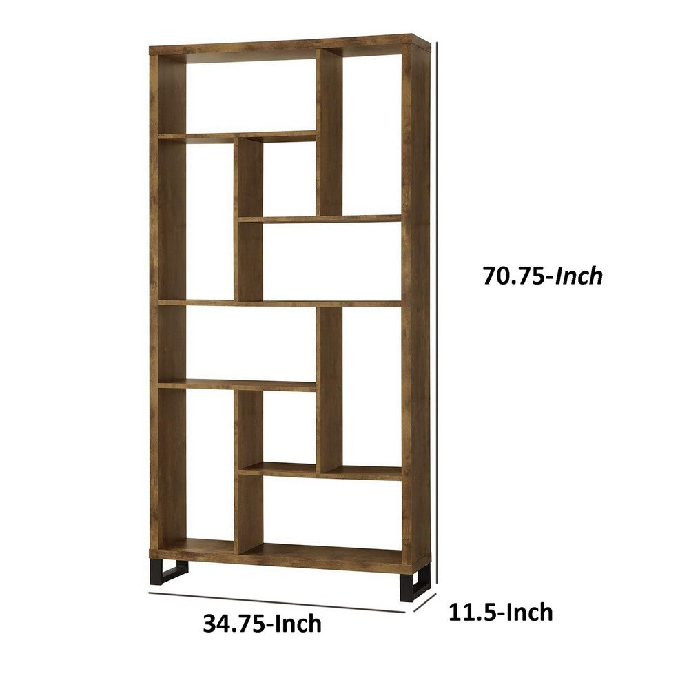 Metal and Wood Modern Style Bookcase with Multiple Shelves, Brown