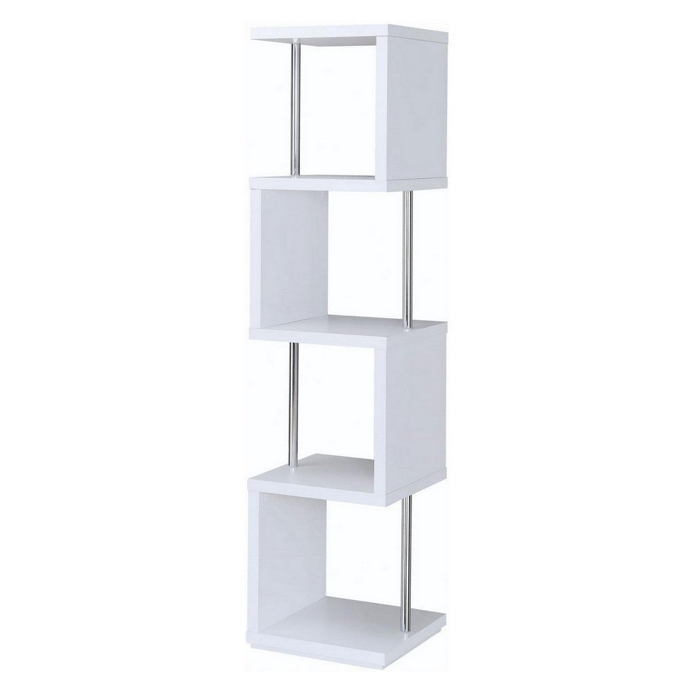 Modern Four Tier Wood And Metal  Bookcase, White