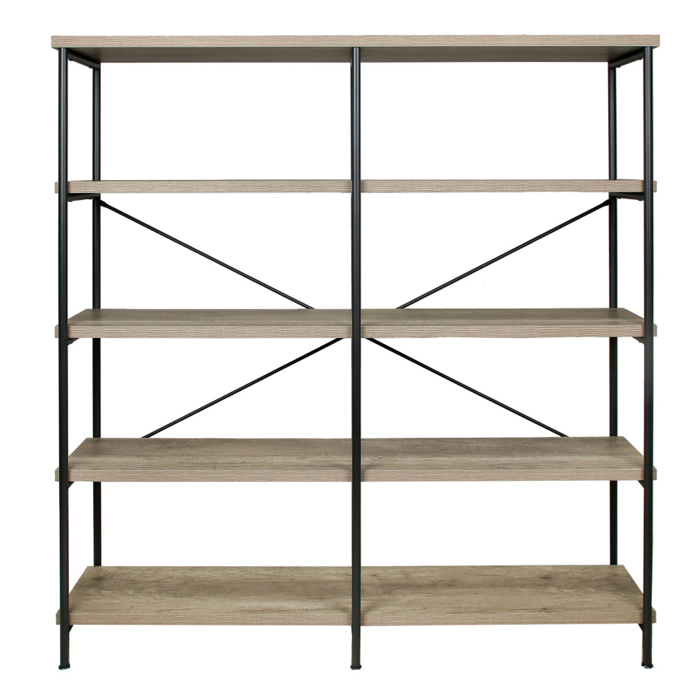 Olga 63 Inch Industrial 4 Tier Bookshelf Particleboard Metal Frame Gray Black - BM159421 BM159421