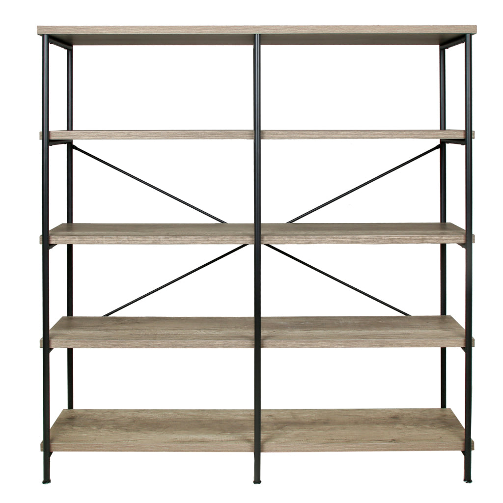 Olga 63 Inch Industrial 4 Tier Bookshelf Particleboard Metal Frame Gray Black - BM159421 BM159421