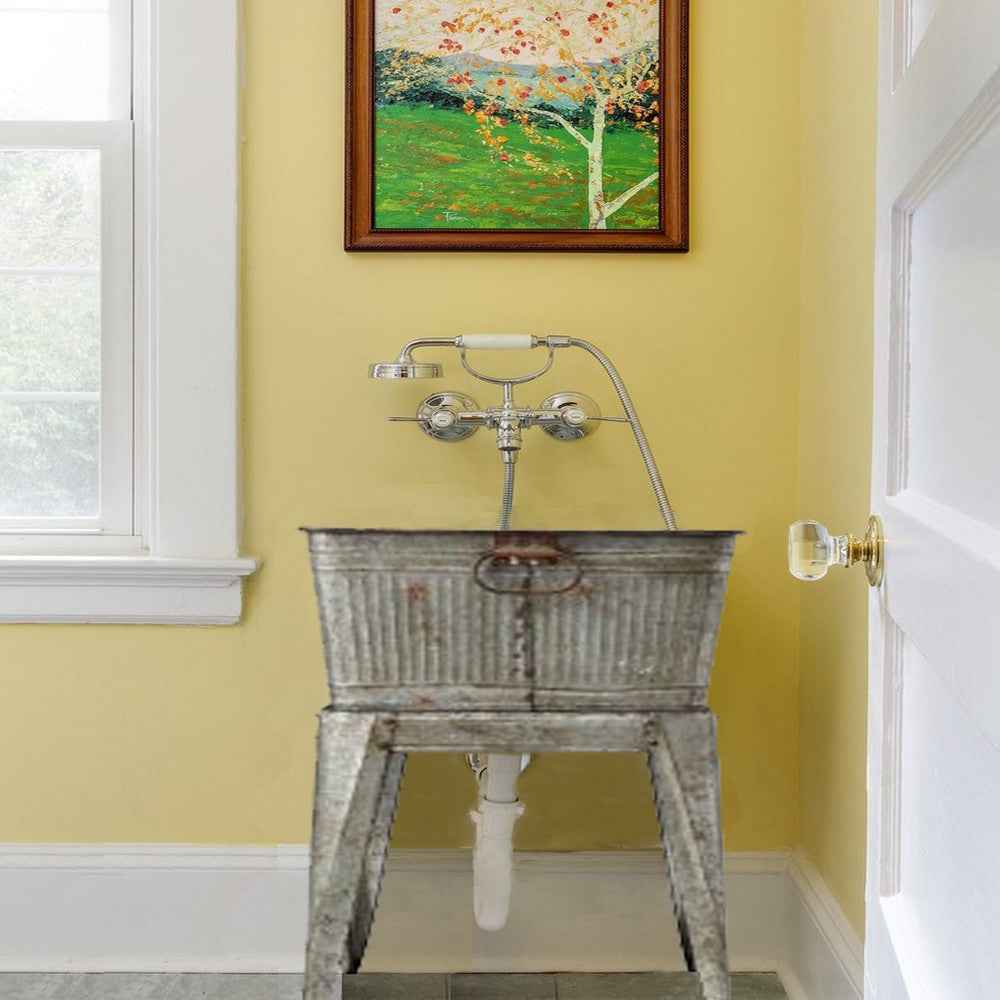 32’’ Multi-Functional Galvanized Metal Tub on Stand with Angled Legs Gray By The Urban Port IMX-65345