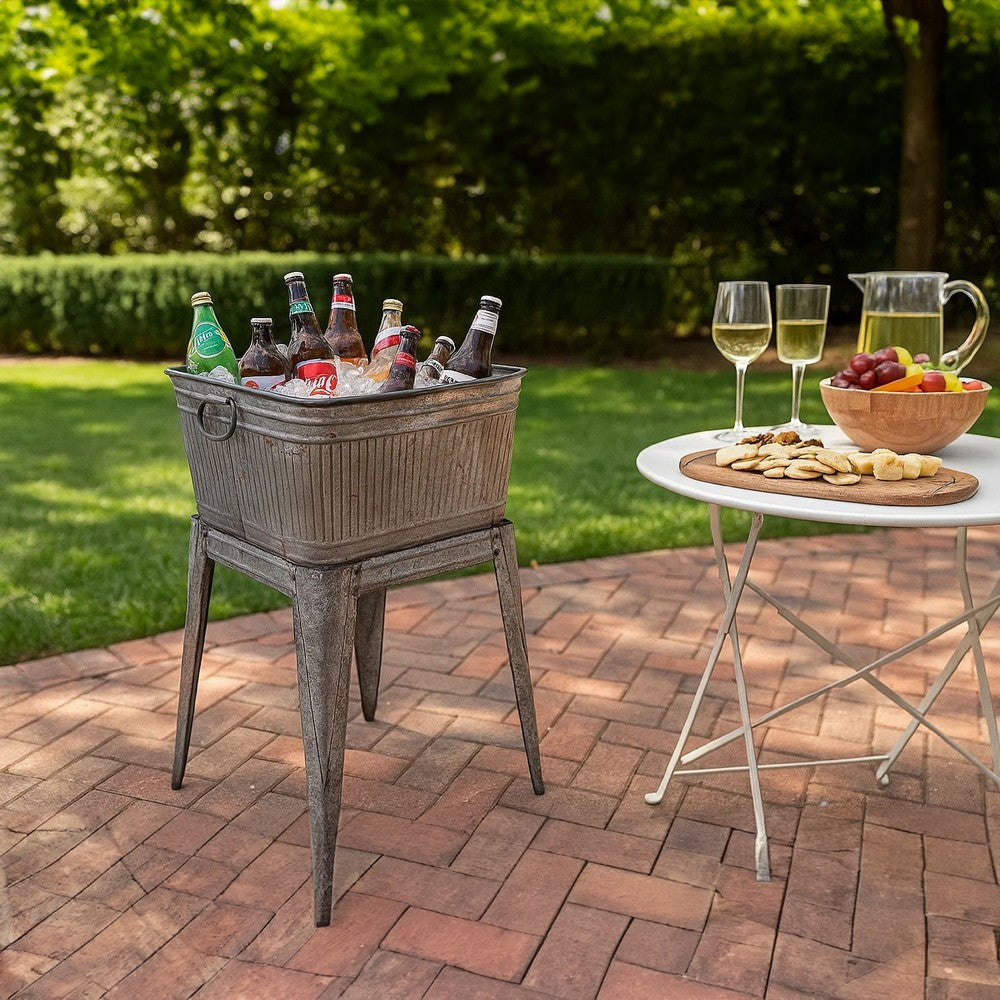 32’’ Multi-Functional Galvanized Metal Tub on Stand with Angled Legs Gray By The Urban Port IMX-65345