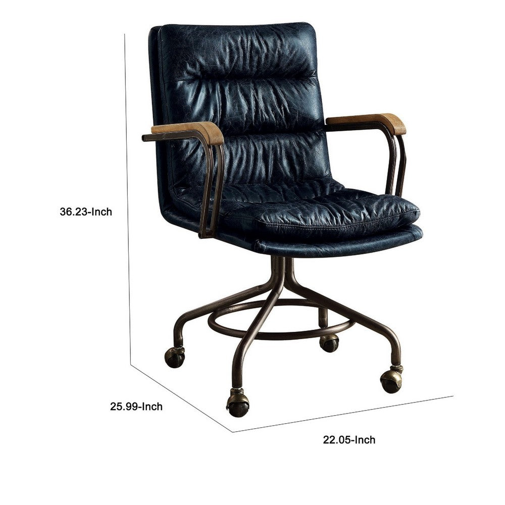 Metal & Leather Executive Office Chair, Vintage Blue