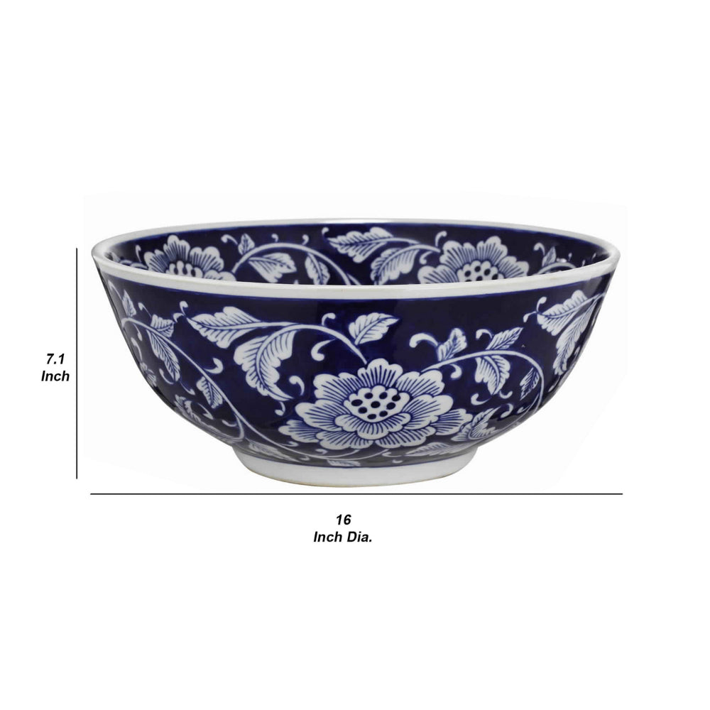 Set Of 2 Ceramic Bowls, Blue And White, By Casagear Home