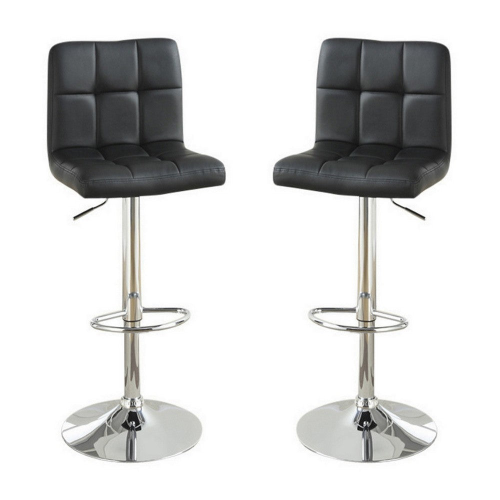 Armless Chair Style Bar Stool With Gas Lift Black And Silver Set of 2 By Poundex PDX-F1565