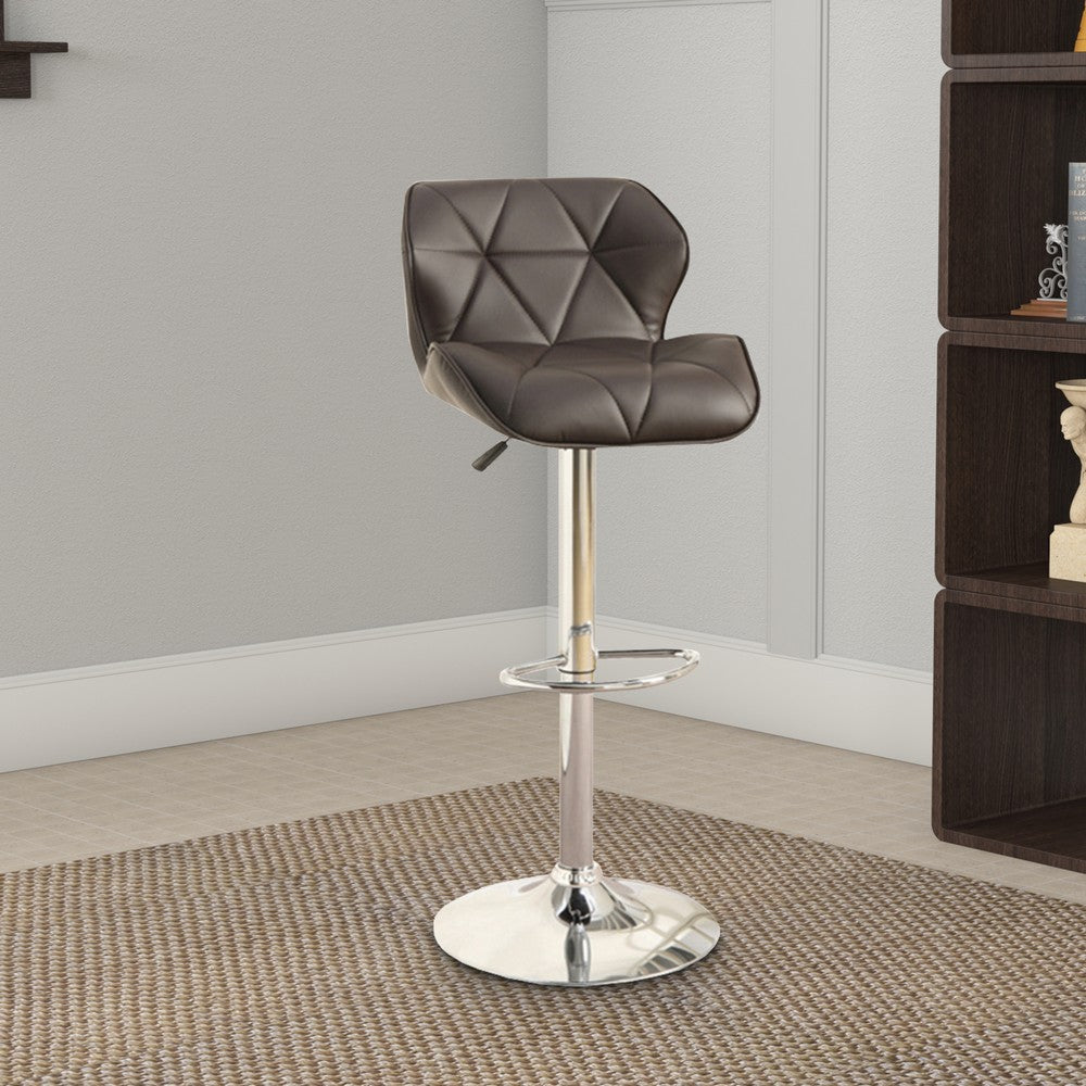 Barstool | Gas Lift | Tufted Leather | Set of 2 | Dark Brown