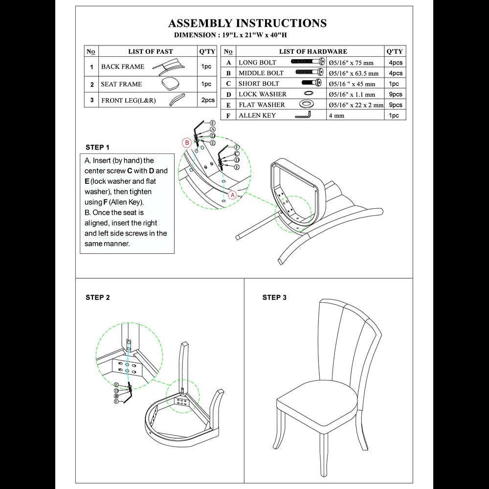 Dining Chair | Leather Upholstered | Poplar Wood | Set of 2 | Black PDX-F1591
