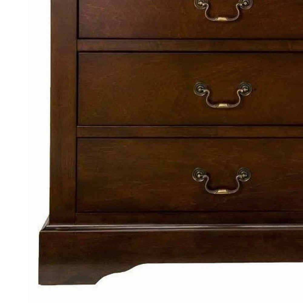 6 Drawer Wooden Dresser with Antique Pulls and Molded Top Brown By Casagear Home BM171939