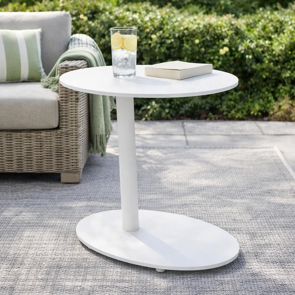 Outdoor Side Table | Metal | Oval Top & Base | White