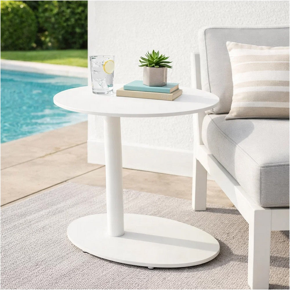 Outdoor Side Table | Metal | Oval Top & Base | White