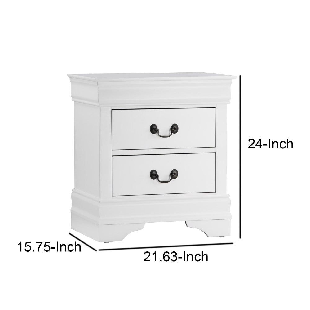 Wooden Night Stand With 2 Spacious Drawers White HME-2147W-4