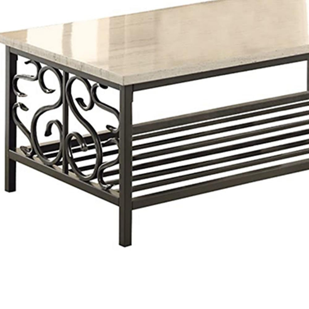 3 Piece Faux Marble Top Table Set With Decorative Metal Frame Cream & Gray HME-3580-31