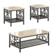 3 Piece Faux Marble Top Table Set With Decorative Metal Frame, Cream & Gray