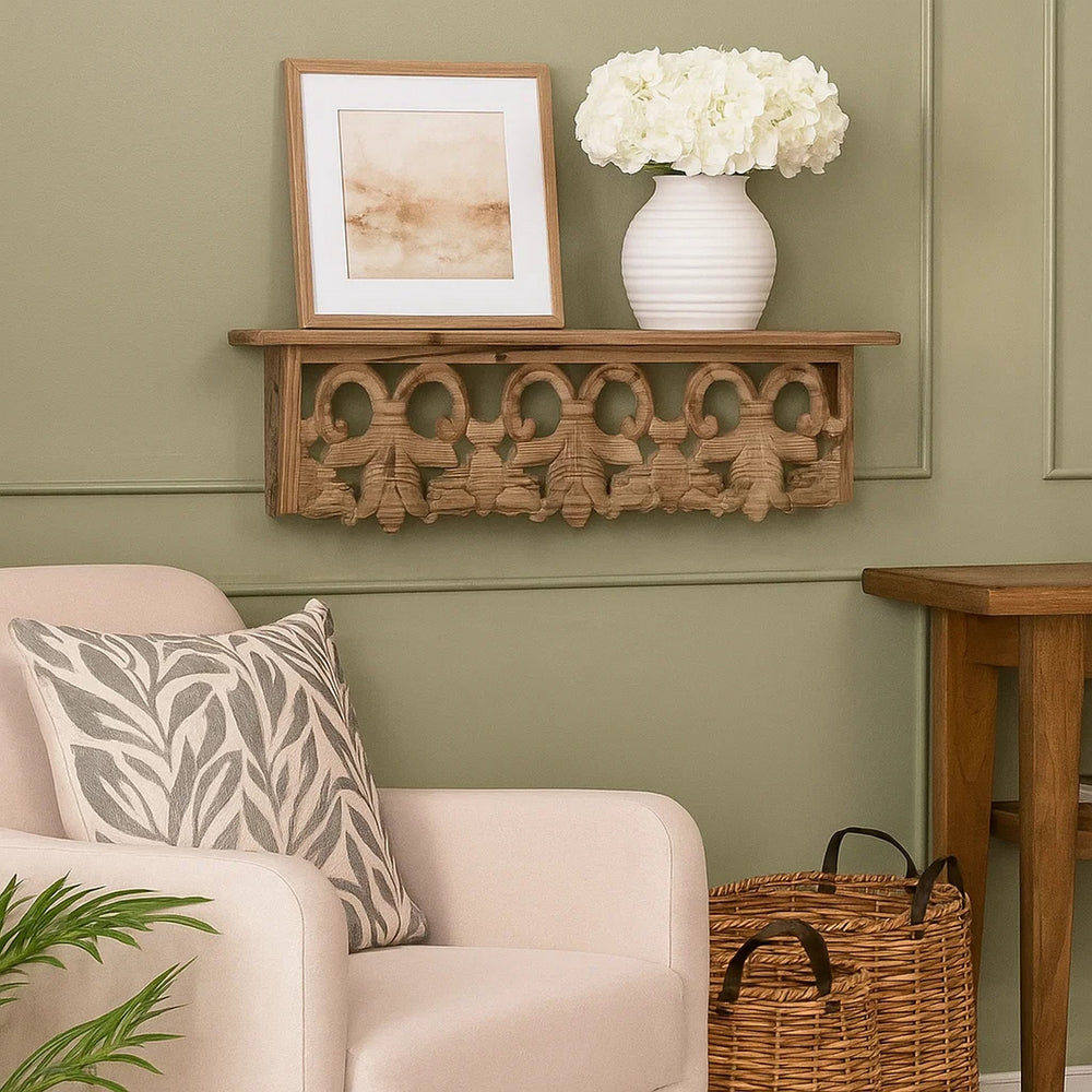 Wall Shelf | 23.5" | Wood | Scrollwork | Small | Brown