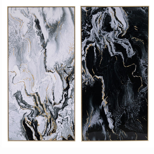 Wall Art | Marbled Print | Gold Wood Frame | Set of 2 | Multicolor