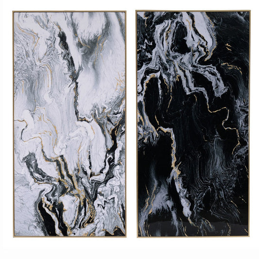 Wall Art | Marbled Print | Gold Wood Frame | Set of 2 | Multicolor