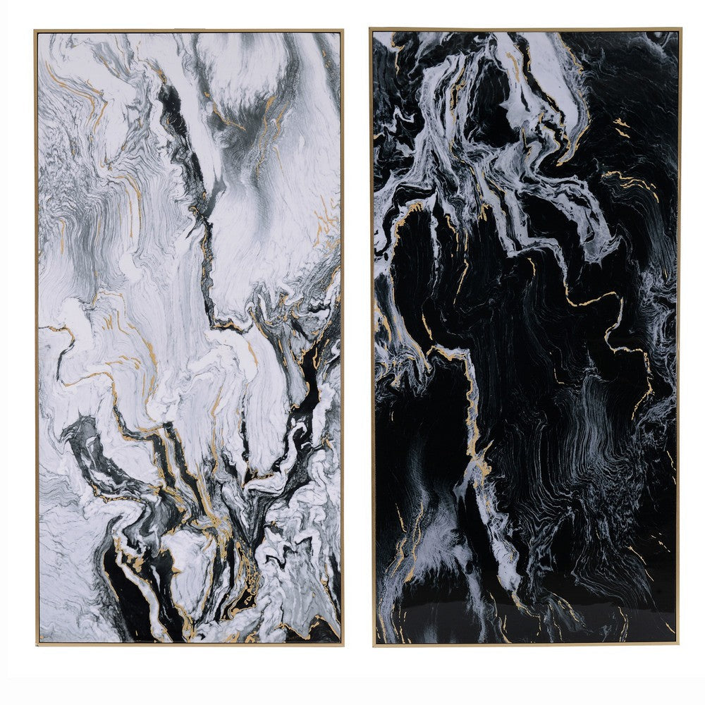Wall Art | Marbled Print | Gold Wood Frame | Set of 2 | Multicolor