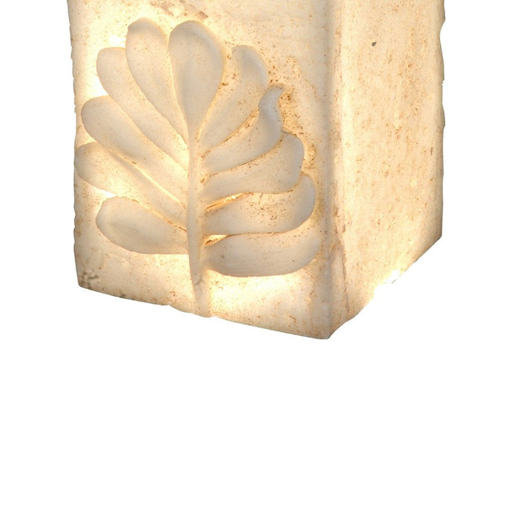 Polyresin Pedestal With Embossed Leaf Design, Cream By Casagear Home