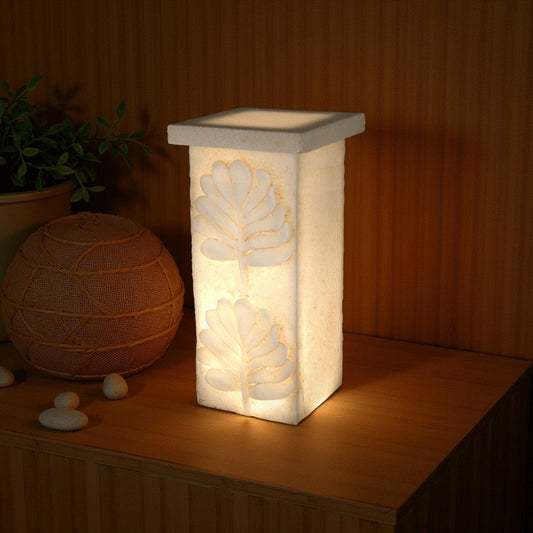 Pedestal | Polyresin | Embossed Leaf Design | Ivory
