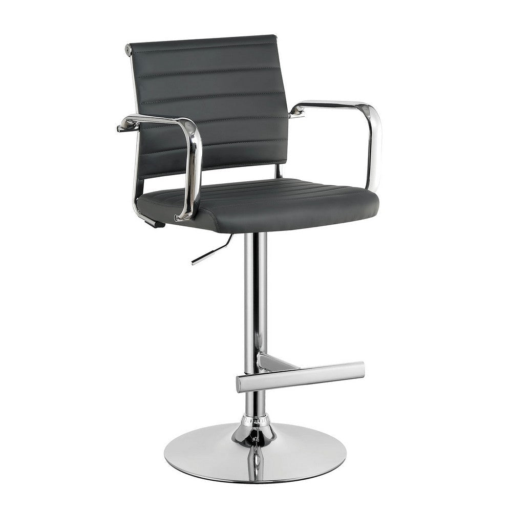 Contemporary Style Leatherette Padded Bar Stool With Arms Gray & Silver By Casagear Home FOA-CM-BR6463GY