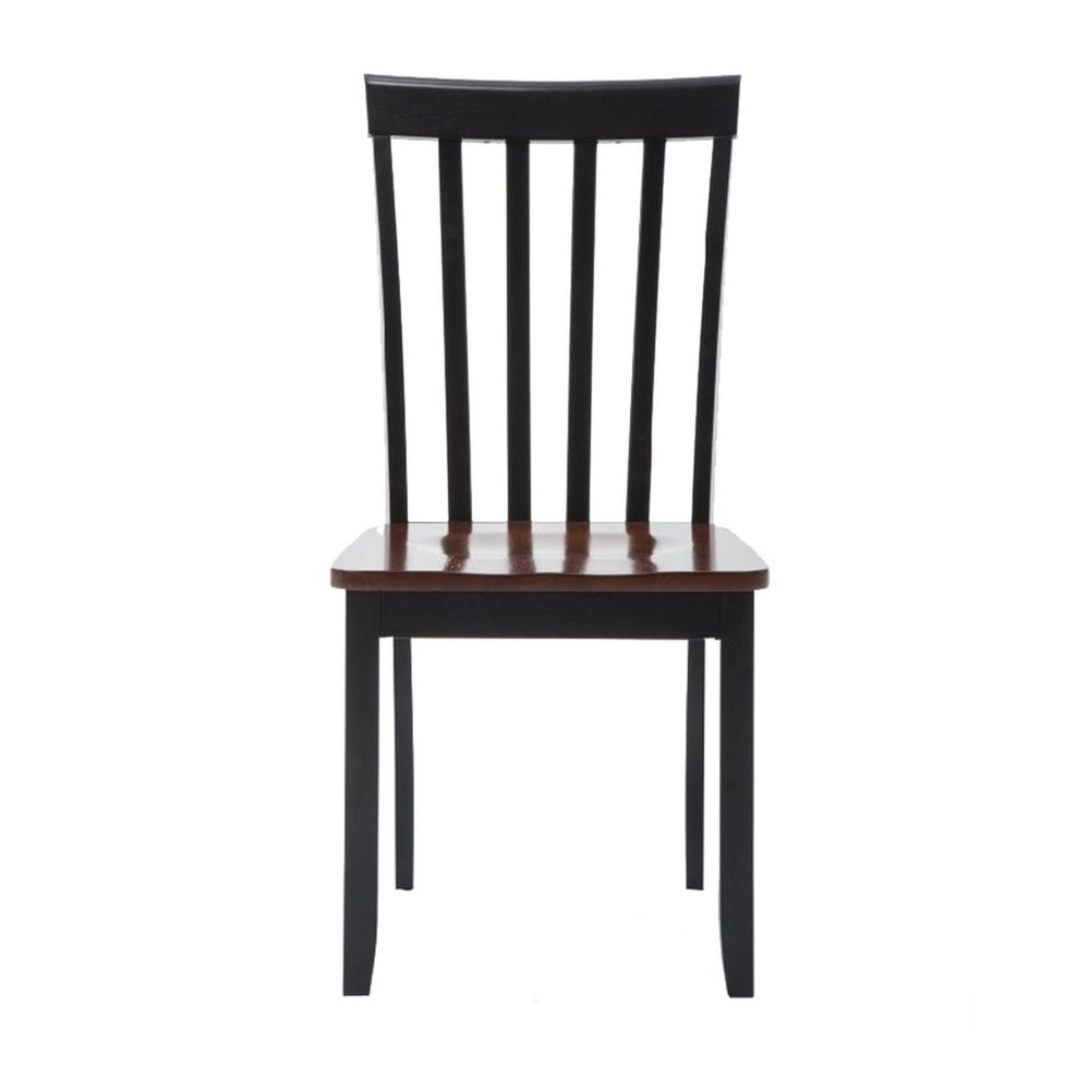 Wooden Seat Dining Chair with Slatted Backrest Set of 2 Brown and Black by Casagear Home BM183350