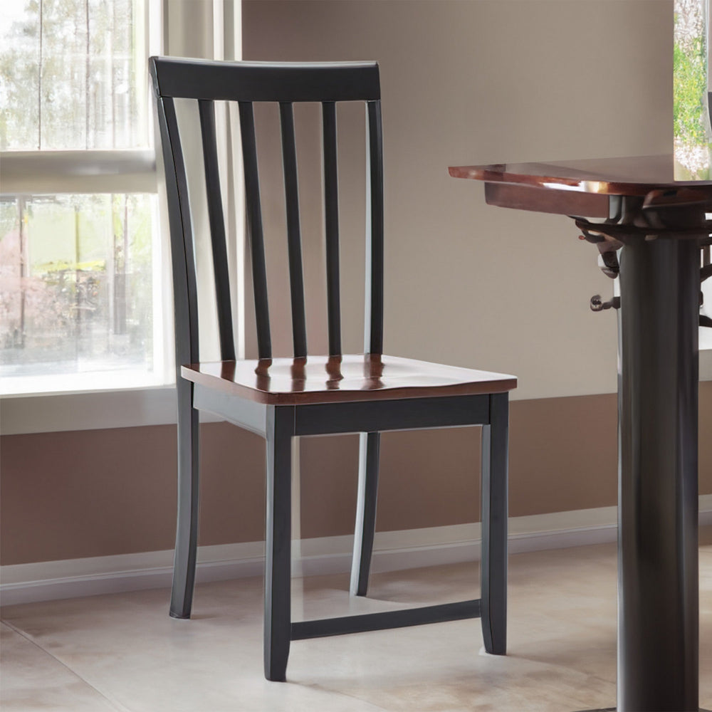 Dining Chair | Wood Seat | Slatted Back | Set of 2 | Brown & Black