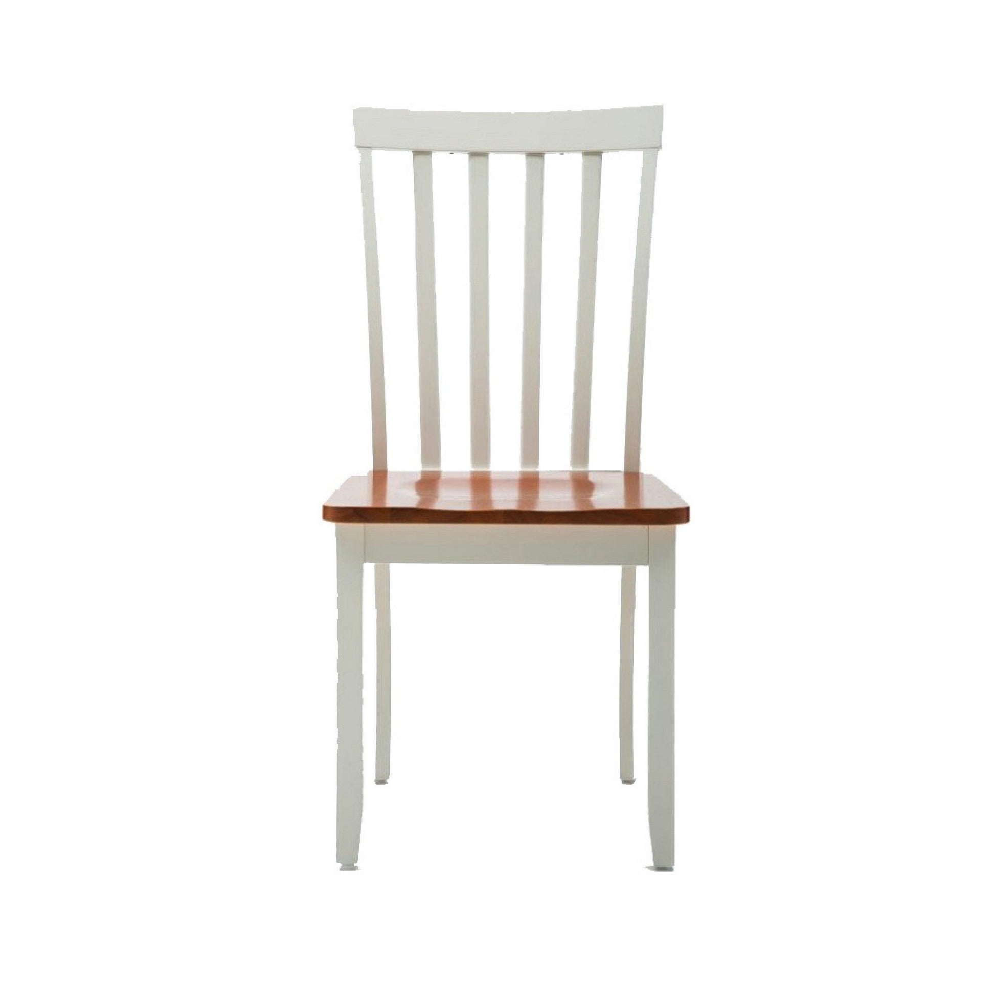 Wooden Seat Dining Chair with Slatted Backrest Set of 2 Brown and White by Casagear Home BM183360