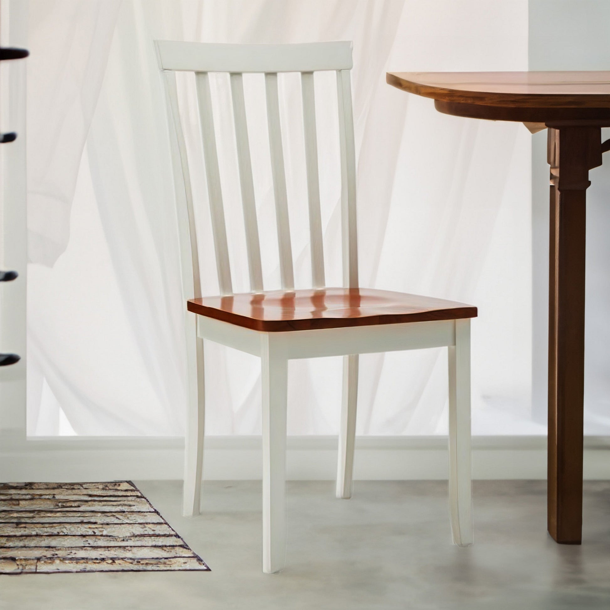 Wooden Seat Dining Chair with Slatted Backrest, Set of 2, Brown and White by Casagear Home
