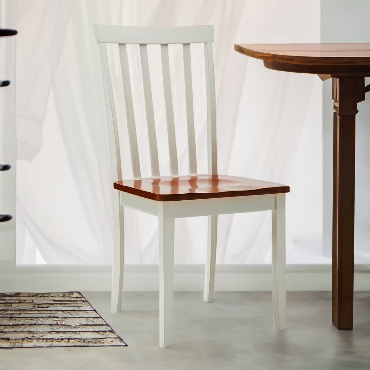 Dining Chair | Wood Seat | Slatted Back | Set of 2 | Brown & White