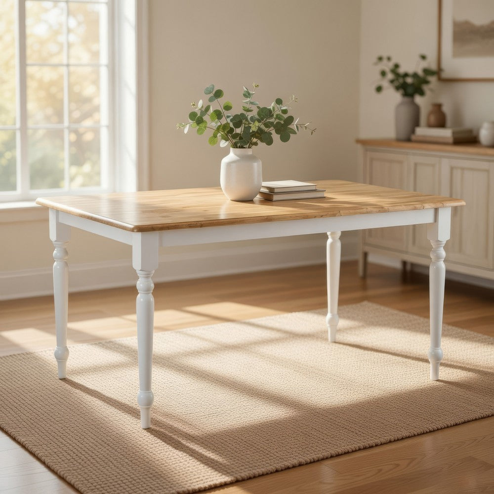Dining Table | Rectangular | Turned Legs | Brown & White