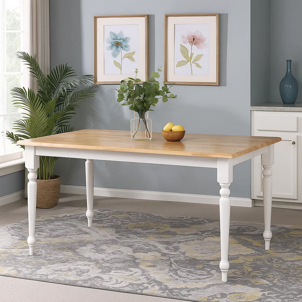 Dining Table | Rectangular | Turned Legs | Brown & White
