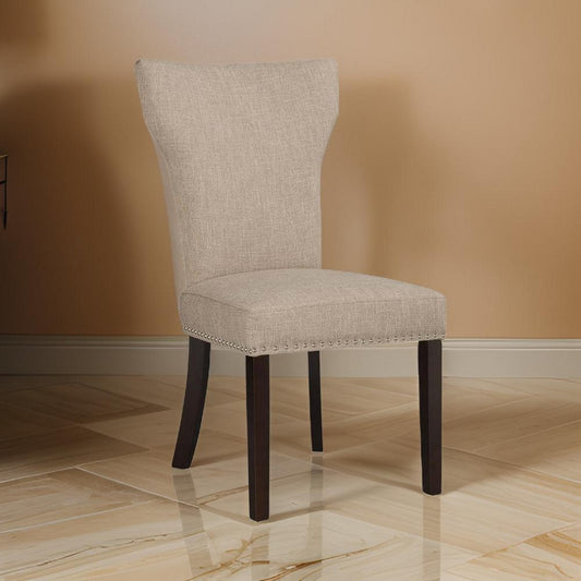 Fabric Upholstered Side Chair with Wingback Design, Set of 2, Oatmeal Brown - BM183454 By Casagear Home