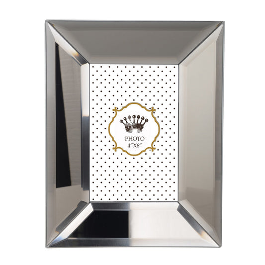 Wooden Picture Frame With Beveled Glass Borders, White and Gray By Casagear Home
