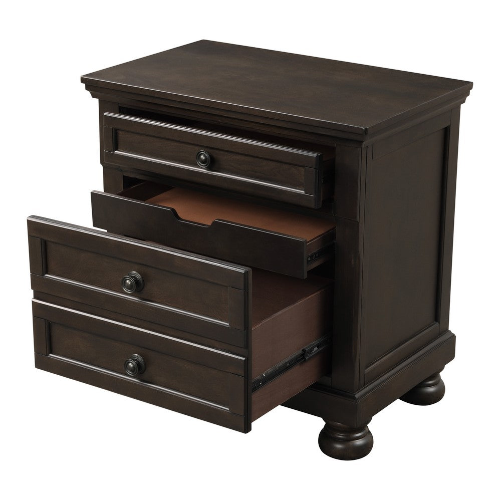 Nightstand Chest | Mid-Century | Hidden Drawer | Dark Brown