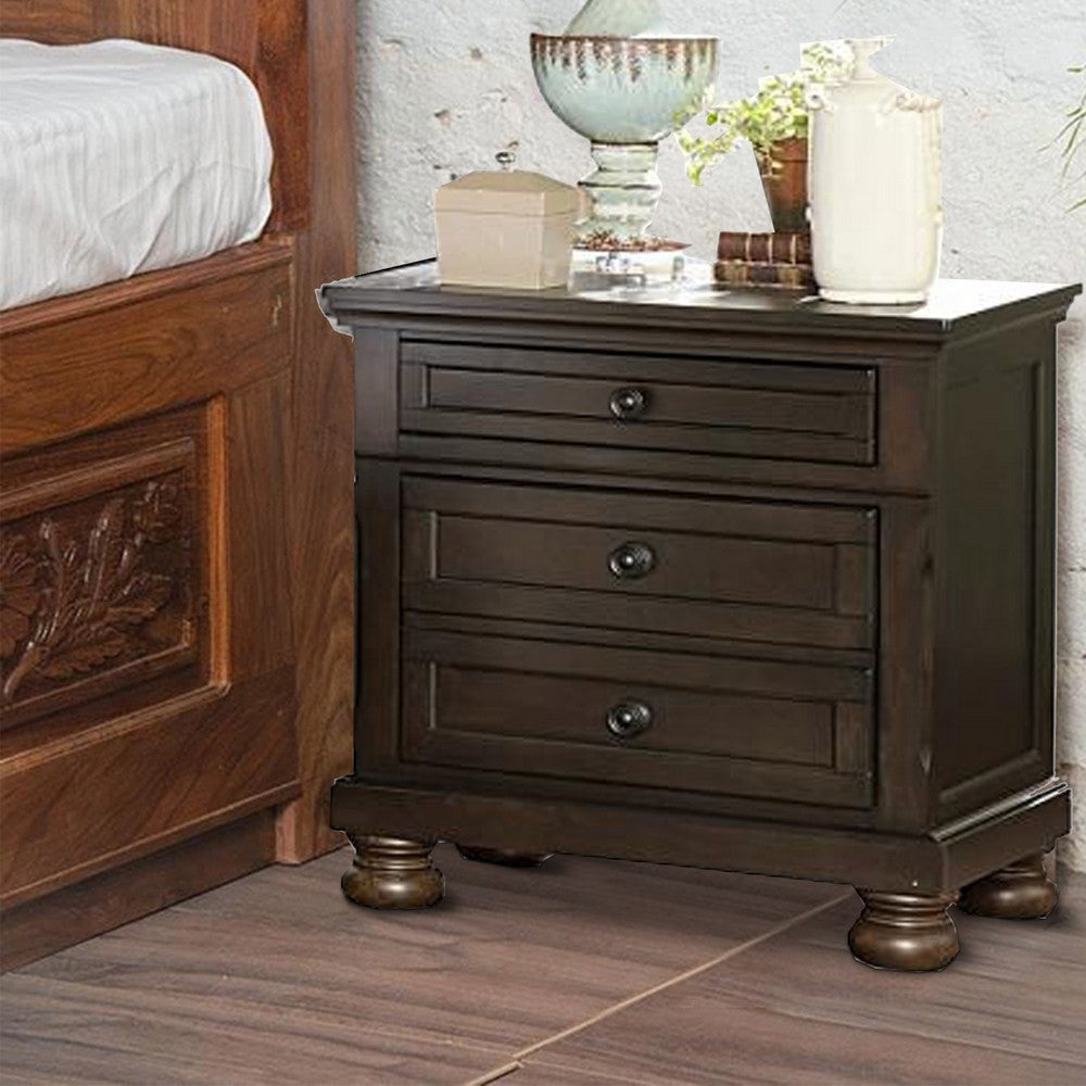 Wooden Mid Century Design Night Stand Chest With Hidden Drawer Dark Brown By Casagear Home BM185981