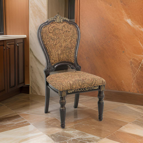 Side Chair | Tuscan Style | Fabric Upholstered | Set of 2 | Cherry Brown