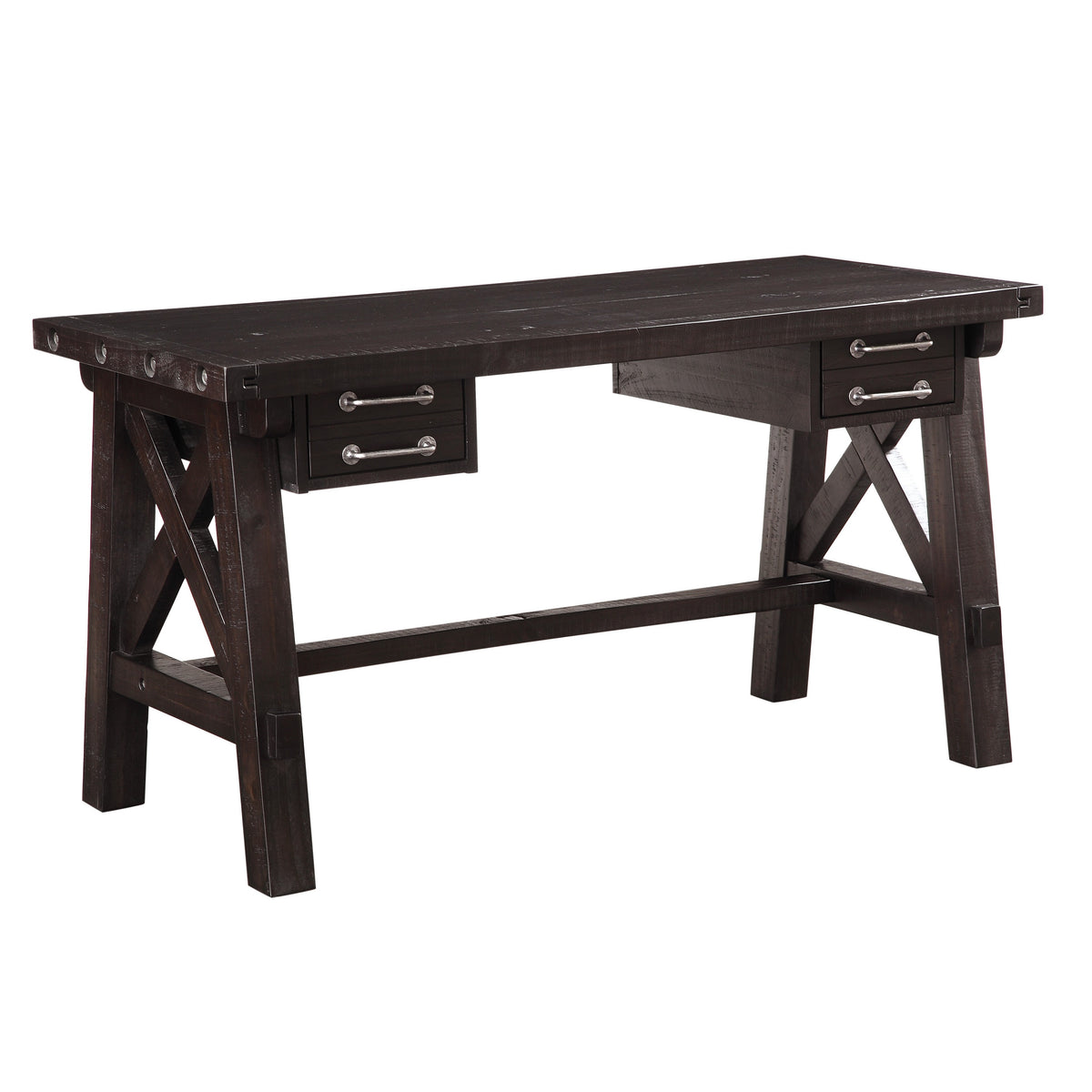 Desk | Wood | Drawer Storage | Crossed Side Bracing | Brown