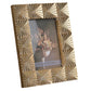 Rectangular Shaped Polyresin Photo Frame with Mirror and Pyramid Like Design , Gold By Casagear Home