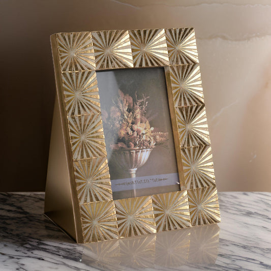 Photo Frame | Rectangular | Polyresin | Mirror Pyramid Design | Gold
