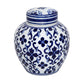 Traditional Style Urn Shape Ceramic Lidded Jar with Floral Pattern, White and Blue By Casagear Home