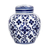 Traditional Style Urn Shape Ceramic Lidded Jar with Floral Pattern, White and Blue By Casagear Home