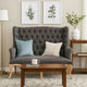 Settee | Fabric Upholstered | Button Tufted | Gray & Brown